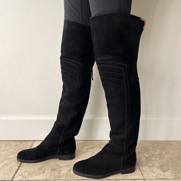 Louis Vuitton Black Suede Zipped Over-The-Knee Boots 37 / US 7 - Picture 4 of 17